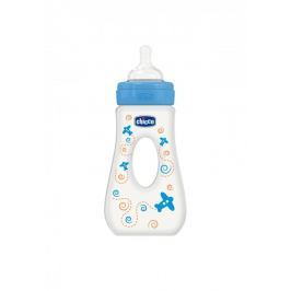 CHICCO - Láhev Well-Being 240ml slza, silikonový dudlík rychlý průtok, modrá